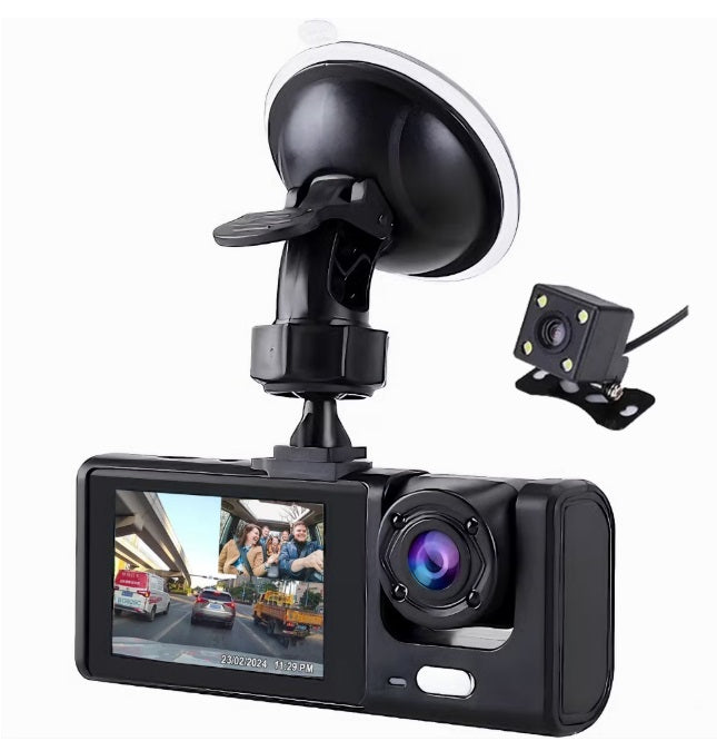 Camera auto DVR tripla Full HD 1080P, 3 lentile, Night Vision, G-Sensor, detectare miscare