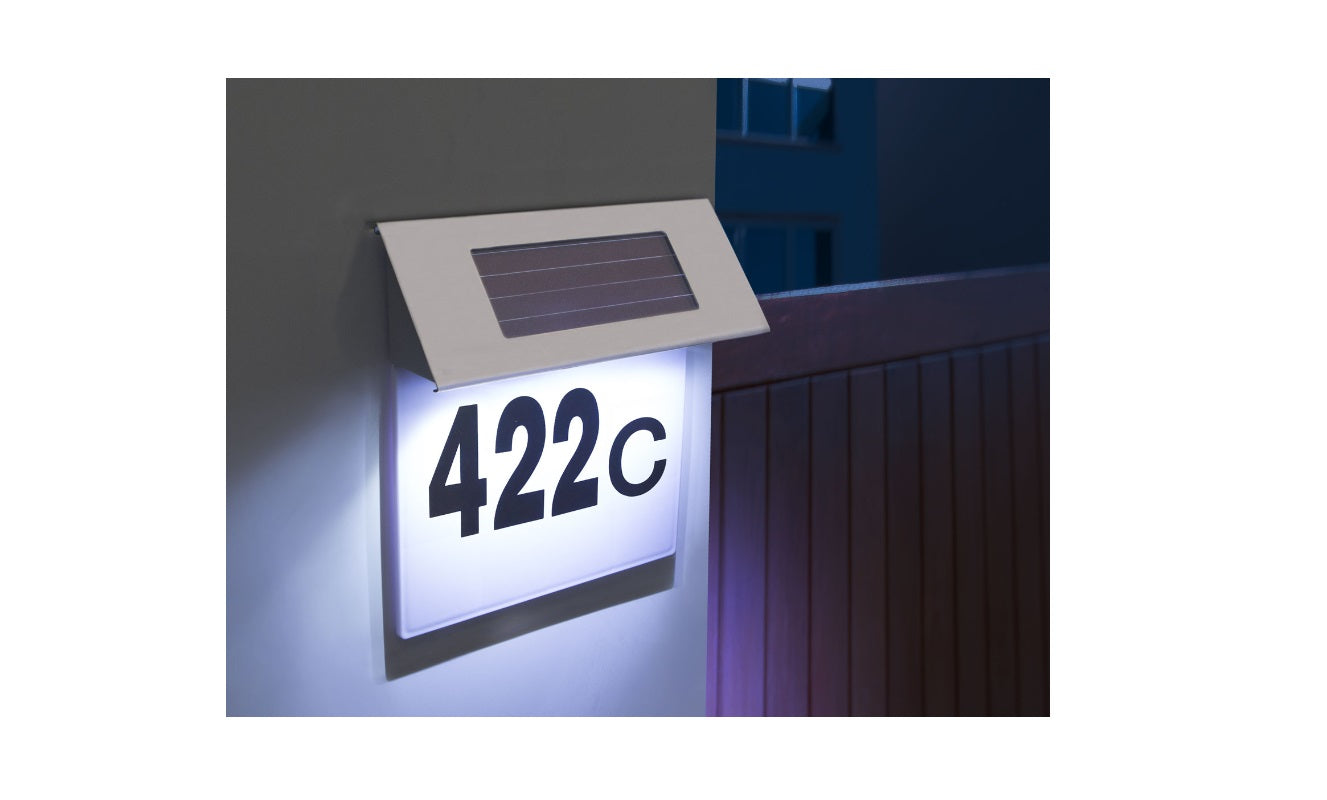 Numar de casa solar cu iluminare LED, inox si acril, 18.5×5×19 cm, argintiu