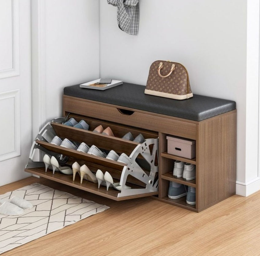 Dulap pentru Pantofi cu Șezut și Sertar – Modern & Practic, 80×34×50 cm, Lemn/Alb