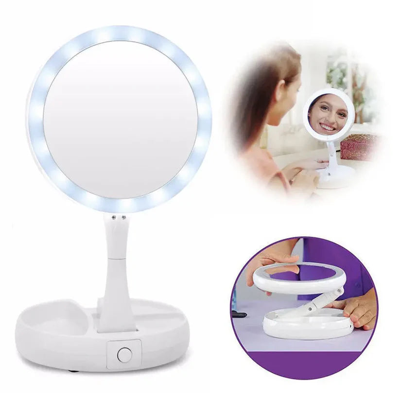Oglinda Make-Up, Pliabila, Iluminare LED, My Fold Away, 30 cm cu Factor de Marire