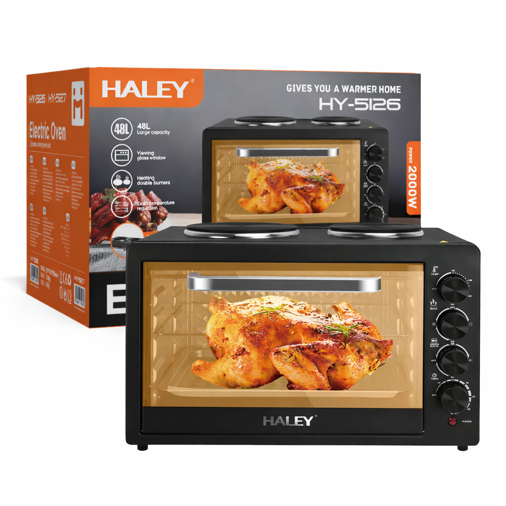 Cuptor Electric HALEY HY-5126, 48L, 2000W, cu Plită Dublă, Negru