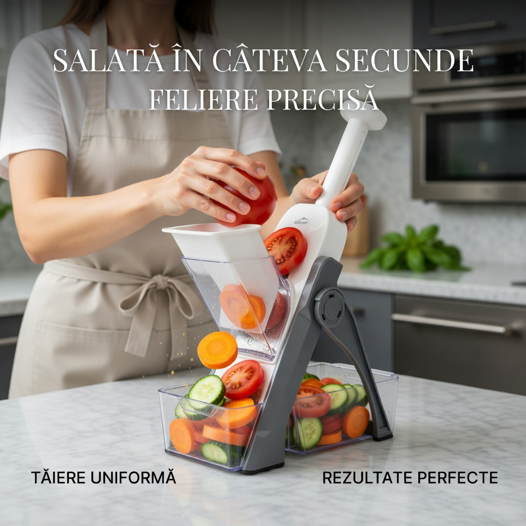 Razatoare Mandolina Multifunctionala cu Recipient si 4 Tipuri de Taiere – Precizie si Rapiditate in Bucatarie
