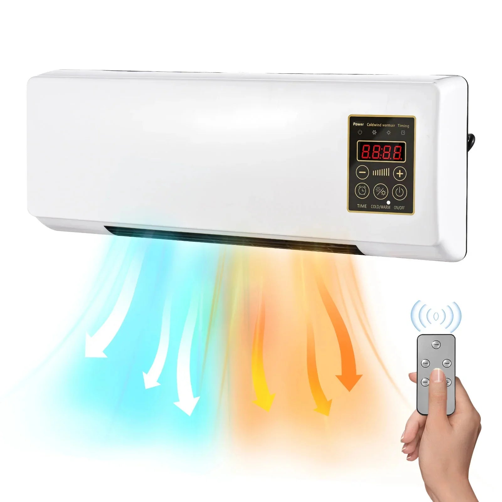Mini aer conditionat cu ventilator, 2 in 1, 55 cm, Rece/Cald, 16 - 40 grade, 1800W, cu telecomanda, Alb