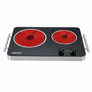 Plită Electrică Dublă HALEY HY-1828, 6000W, 2 Zone de Gătit, Sticlă Termorezistentă, Control Reglabil, Negru/Inox