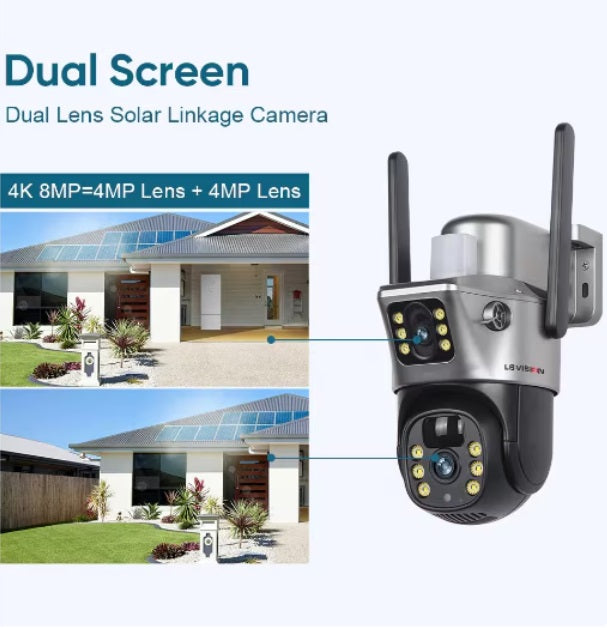 Camera supraveghere 8MP 2K cu panou solar, detectie miscare si zoom 10X+CARD