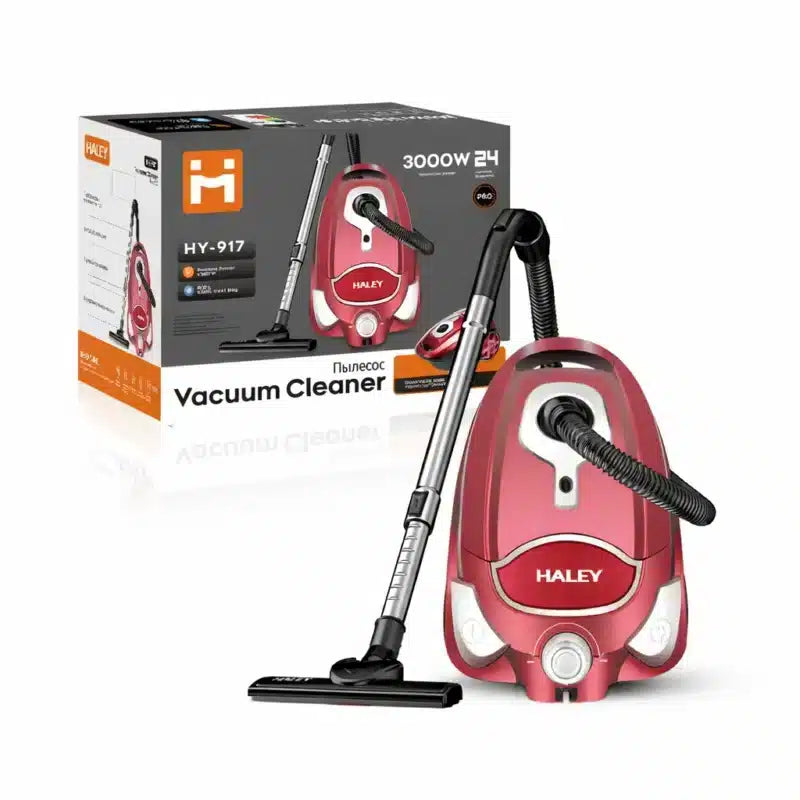 Aspirator Fără Sac HALEY HY-917, 3000W, Putere de Aspirare ≥500W, Multiciclon, Recipient 4L, Roșu