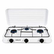 Aragaz pe Gaz HALEY HY-1520, 3 Arzătoare, Capac Protector, Plită Compactă, Alb