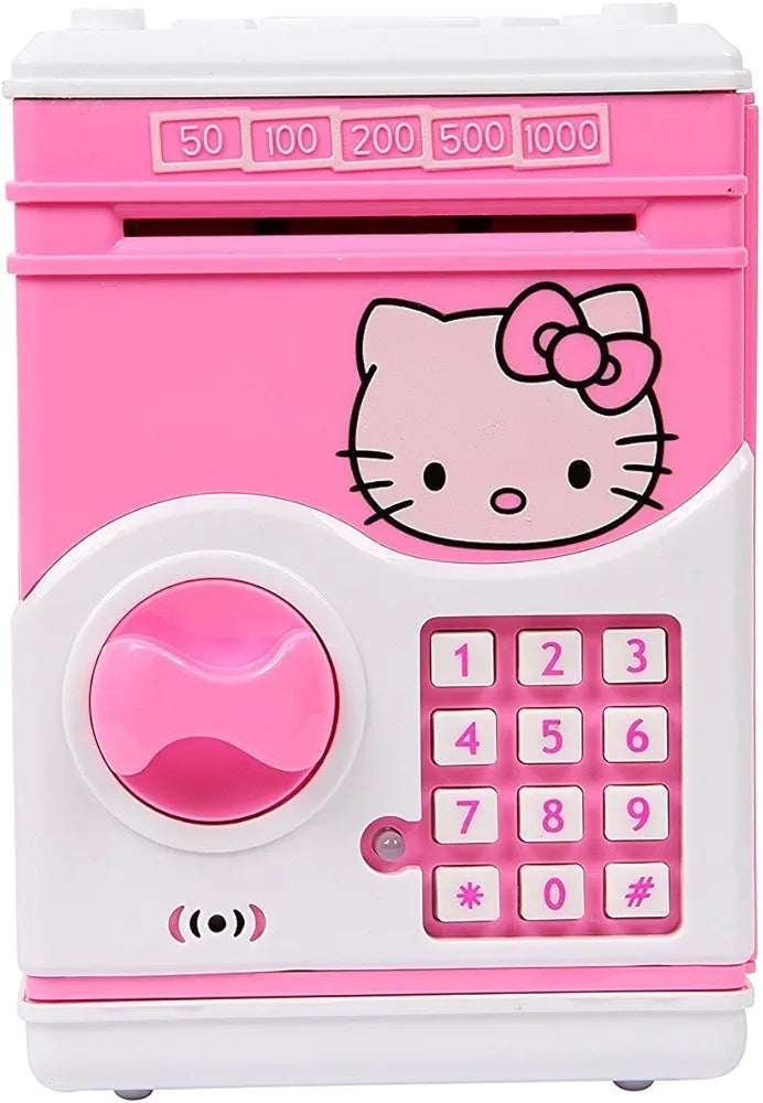 Pusculita interactiva pentru copii cu functie ATM, cod PIN si seif – roz/alb
