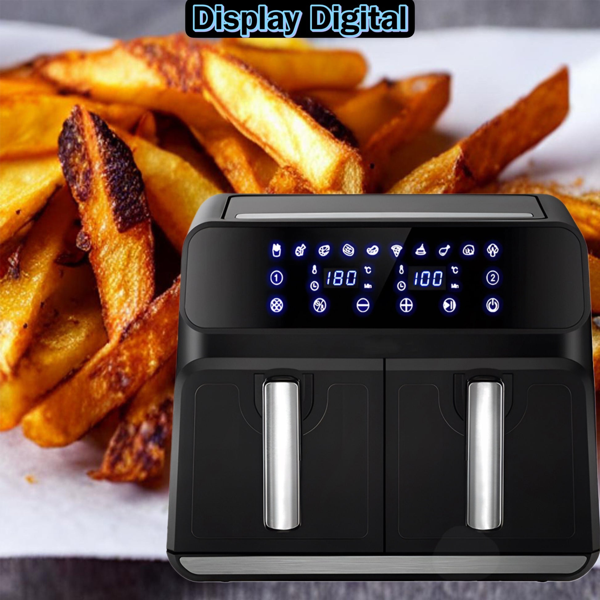 Friteuza cu aer cald dubla, 8L, tehnologie 3D Air Flow, Touch-Screen, gatit sanatos si crocant