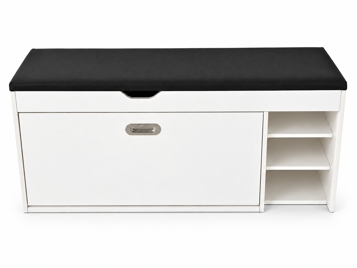 Dulap pentru Pantofi cu Șezut și Sertar – Modern, Practic, 100×30×50 cm, Lemn/Alb