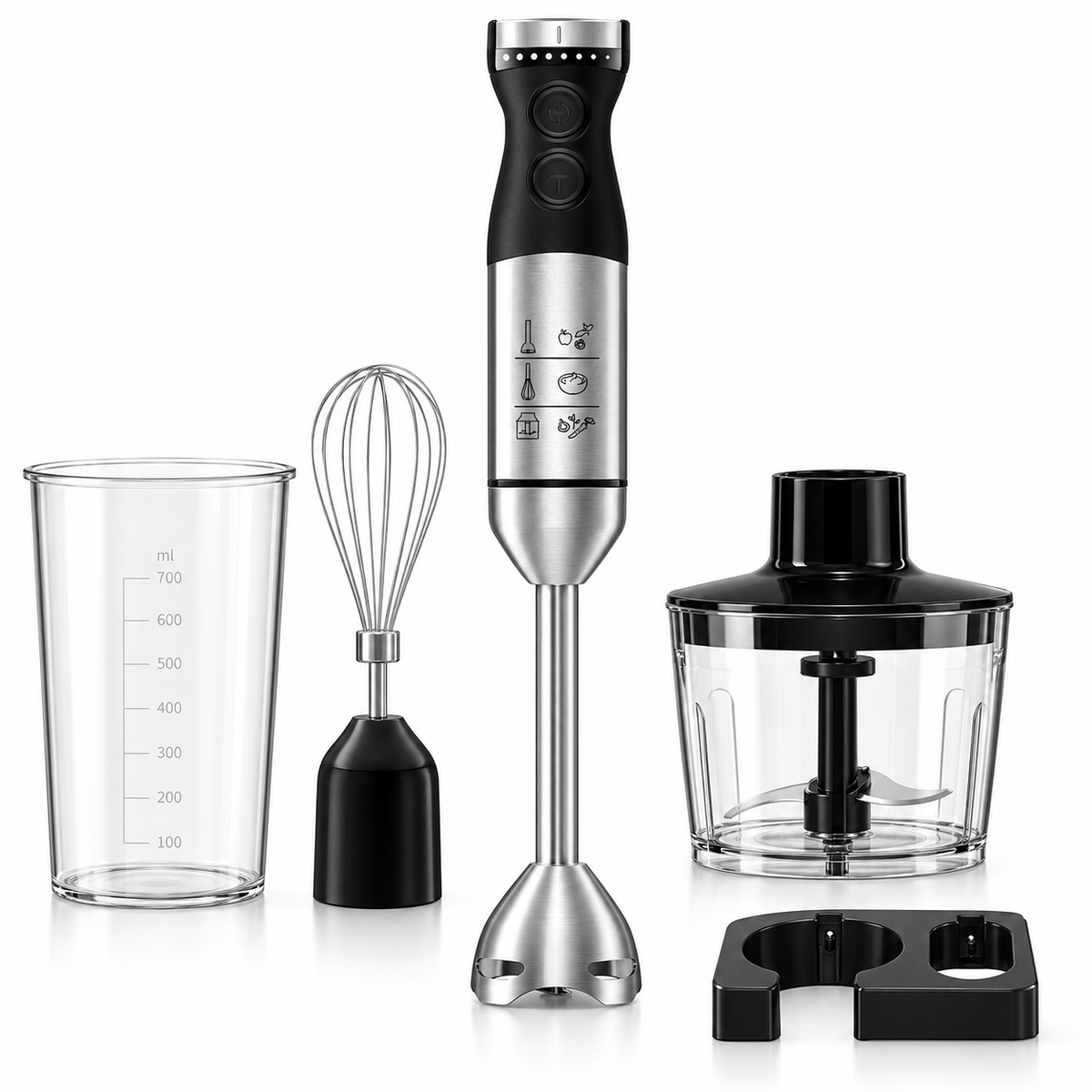 Blender Vertical Multifuncțional 500W cu QuattroBlade Pro – Food Processor, Tel și Viteză Reglabilă