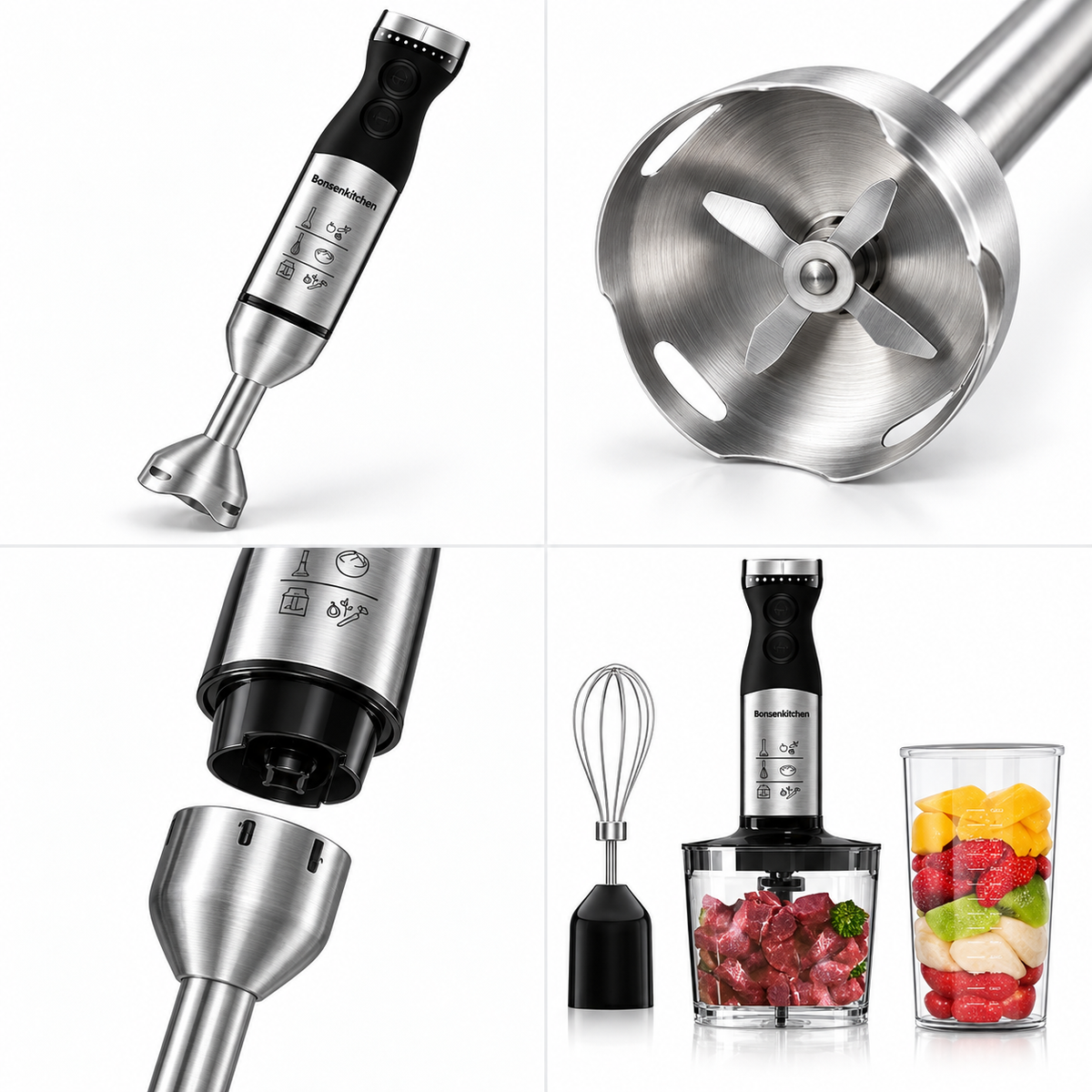 Blender Vertical Multifuncțional 500W cu QuattroBlade Pro – Food Processor, Tel și Viteză Reglabilă