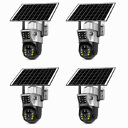 Pachet 4 x Camere de Supraveghere cu Panou Solar, Wi‑Fi, 3MP + 3MP, Zoom 10X și Rotire 360°