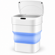 Coș de gunoi smart pliabil 8–17,5L, senzor de mișcare și capac automat, alb-albastru