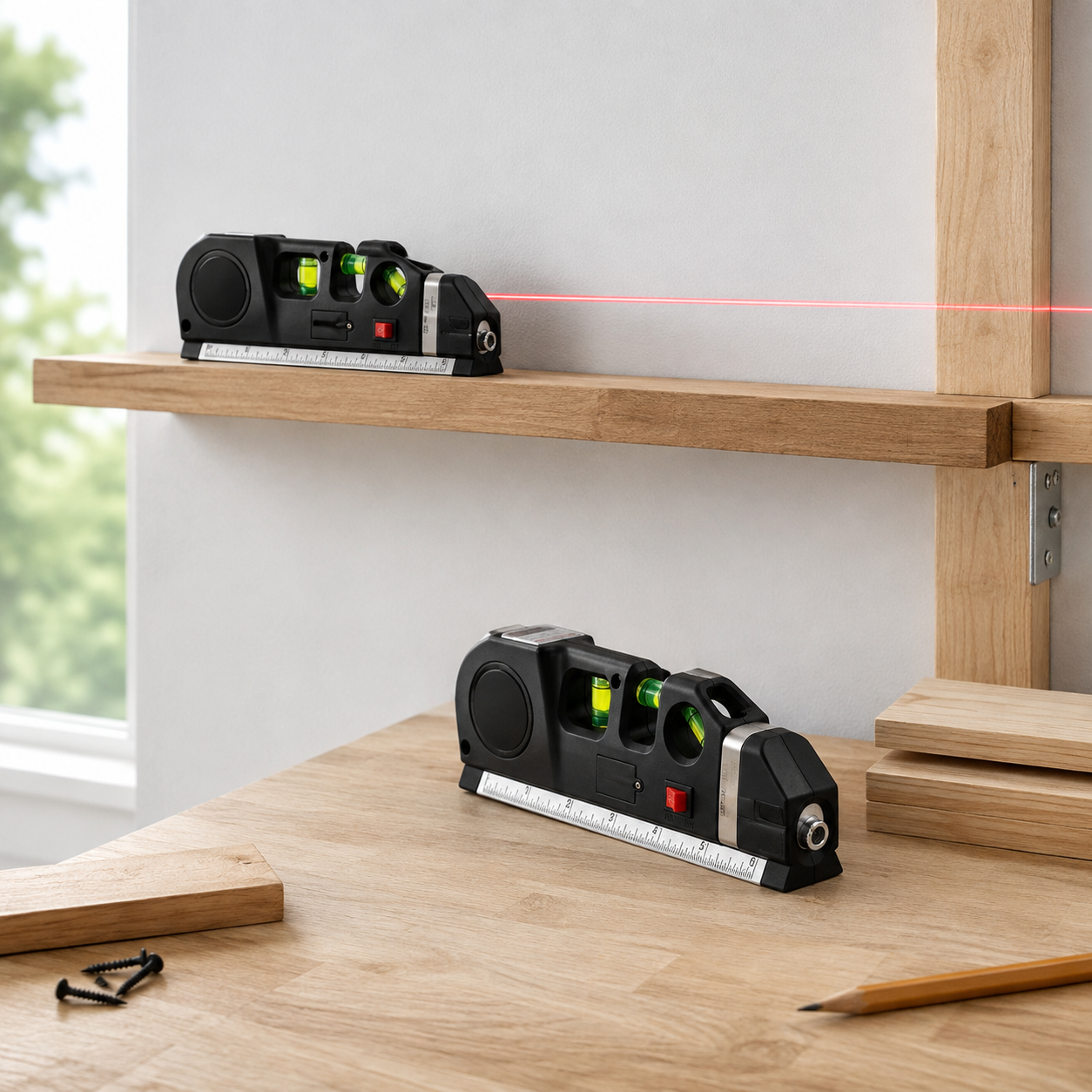 Pachet 2 x Nivele Multifuncționale cu Laser, Boloboc și Ruletă de 2,5 m – Precizie în Măsurători