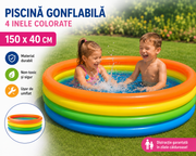 Piscină Gonflabilă pentru Copii, 4 Inele Colorate, 150 x 40 cm, Vinil Rezistent