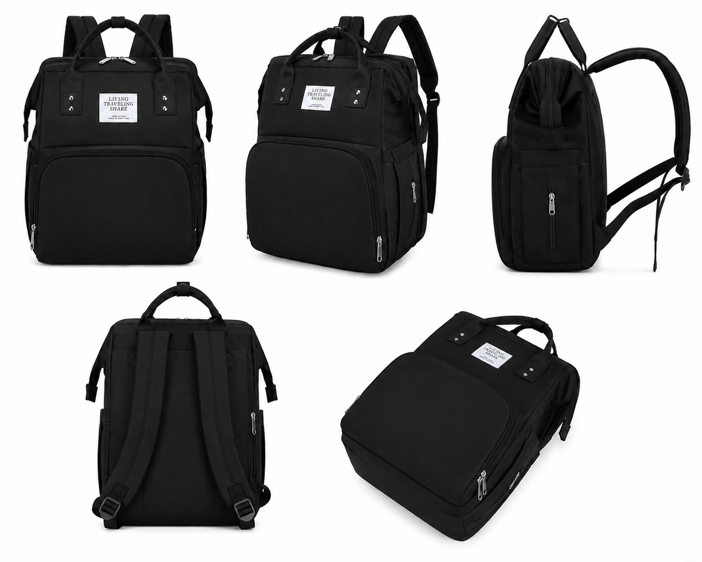 Rucsac rezistent la apa cu  Compartimente Multiple, Buzunar Termic pentru Lapte, 42 x 32 x 22 cm, Negru