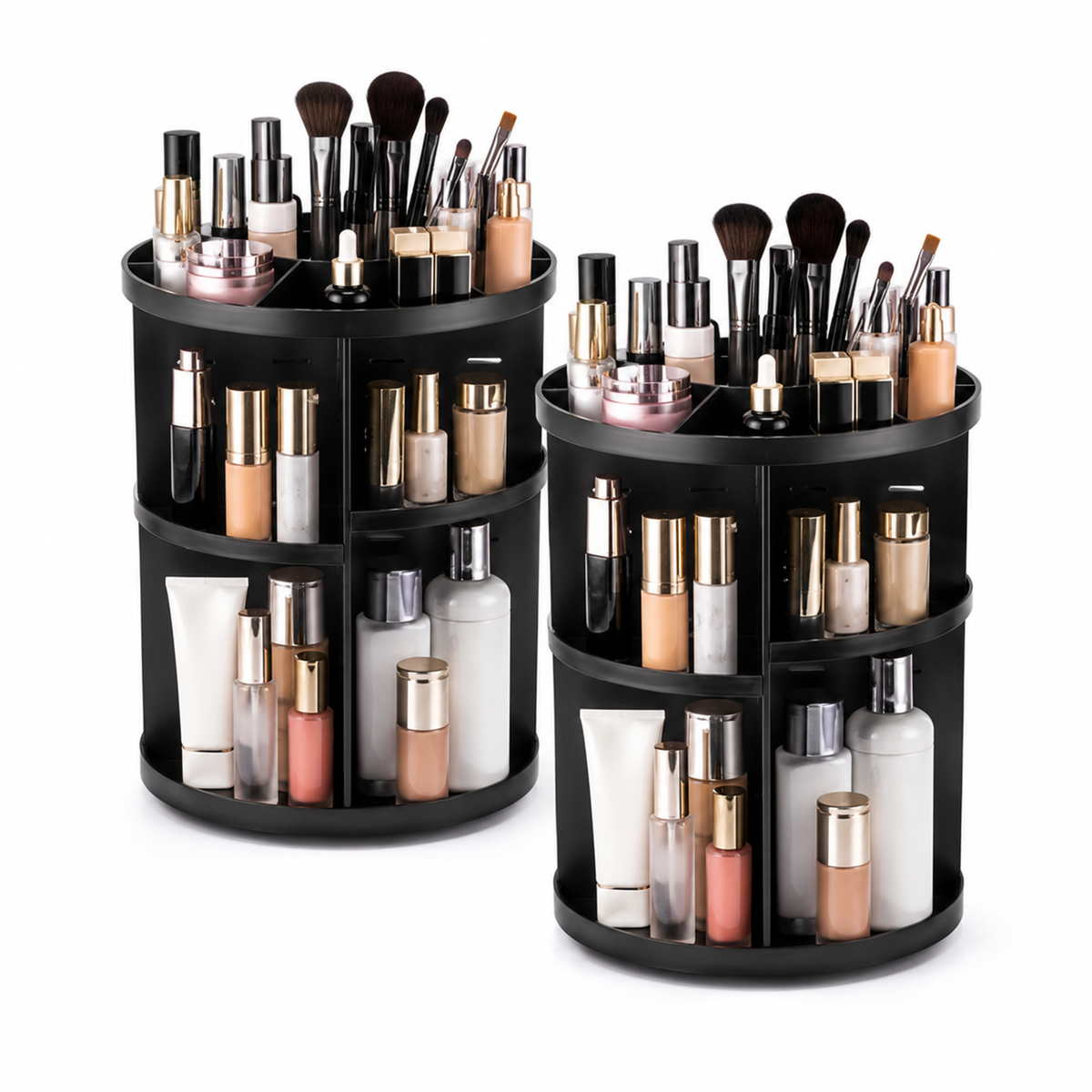 Pachet 2 Organizatoare Cosmetice Rotative 360° cu Compartimente Ajustabile pentru Machiaj și Accesorii