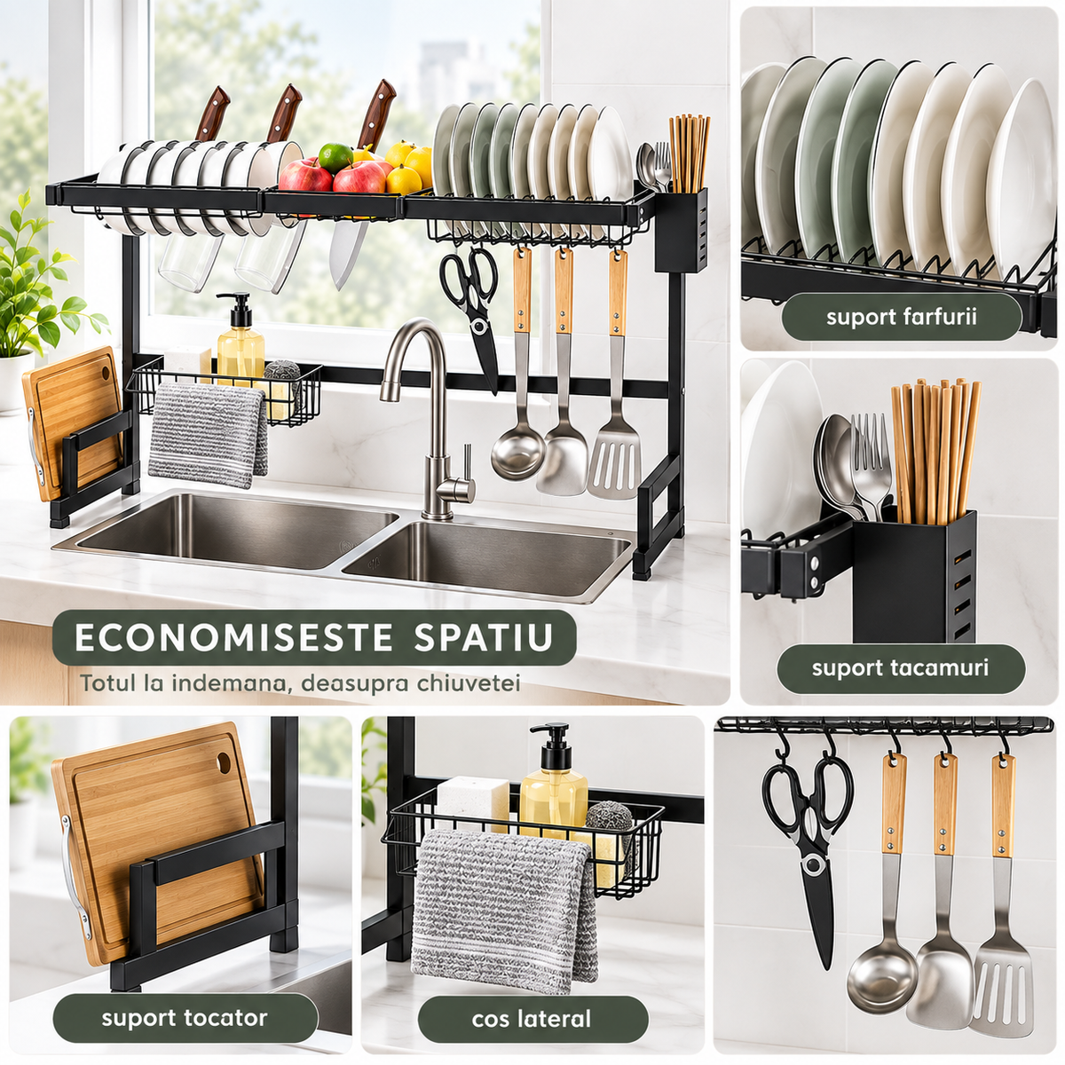 Uscător de Vase Supraetajat din Inox – Organizare Modernă și Spațiu Optimizat în Bucătărie