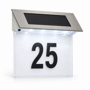 Număr de Casă Solar cu Iluminare LED, din Inox și Acril, 18 × 5,5 × 19 cm, Argintiu
