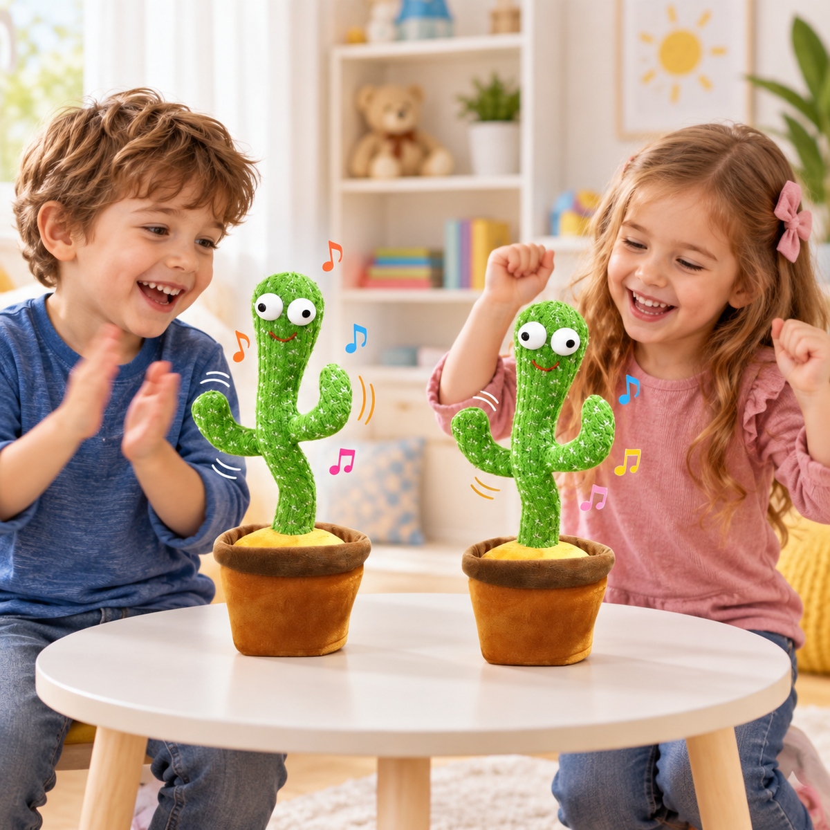 Set 2 Jucării Cactus Interactive, Dansatoare și Vorbitoare, cu Muzică și Funcție de Repetare, Copii 3+ Ani