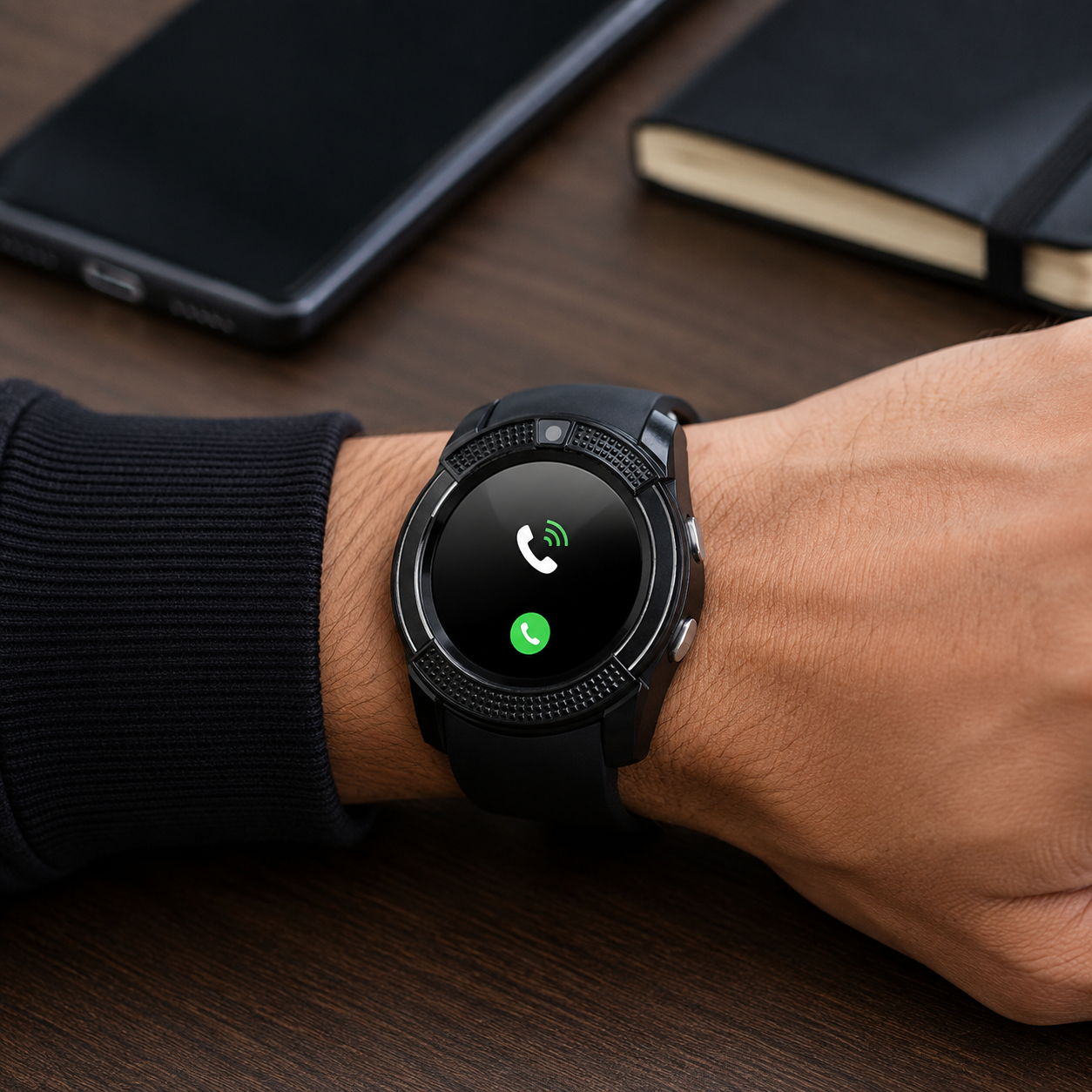 Smartwatch V8 Negru cu Apeluri, Mesaje, Notificări, Bluetooth și Cameră Foto – Ecran Tactil