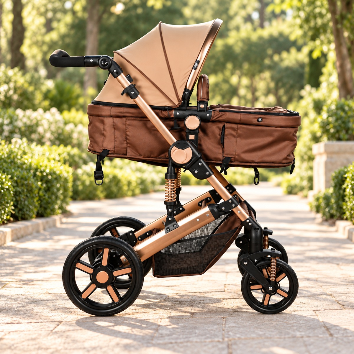 Carucior 2 in 1 pentru copii, pliabil, cu suspensii, transformabil landou-sport, 0-36 luni, cos pentru accesorii