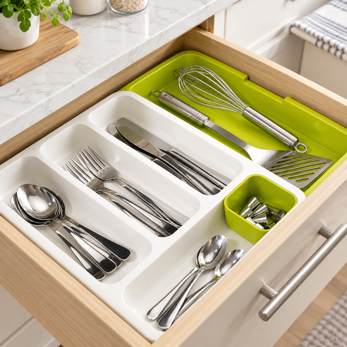 Organizator Extensibil pentru Sertar și Tacâmuri – 6 Compartimente, Reglabil până la 48 cm