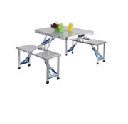 Masa pliabilă tip geamantan cu 4 scaune, aluminiu, picnic și camping