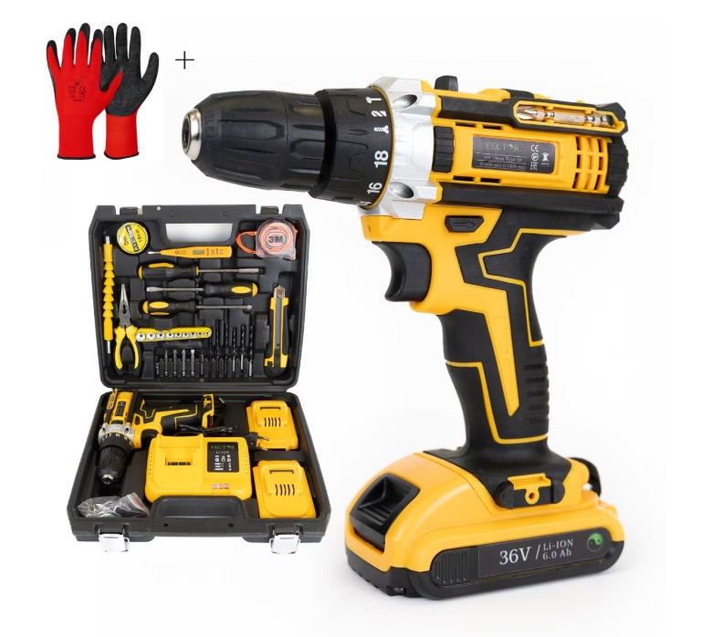 Mașină de Găurit și Înșurubat cu Percuție, Fără Fir, 36V 8.0Ah, 500W, 2 Acumulatori, 30 Accesorii