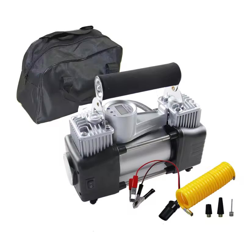 Compresor auto 12V cu 2 cilindri și manometru digital – 150 PSI
