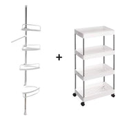 Pachet Promo: Raft organizator cu roți + Etajeră de colț pentru baie și duș, 4 rafturi, înălțime reglabilă 100–260 cm