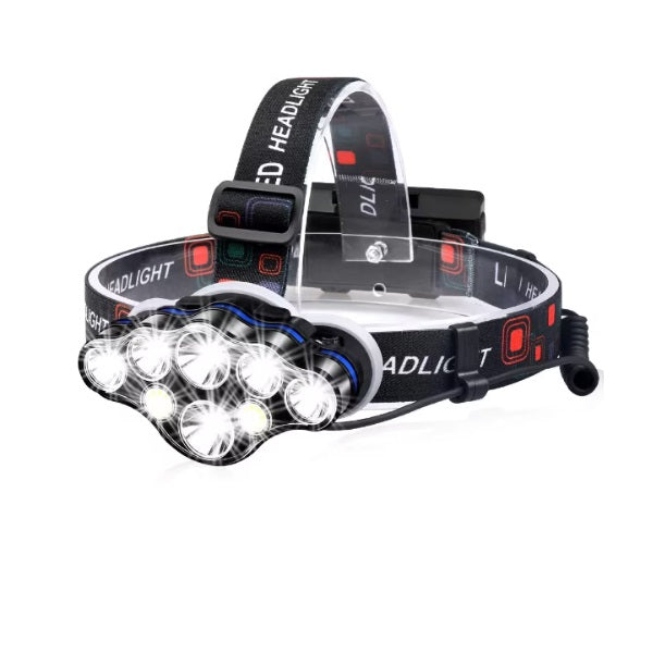 Lanternă de cap premium 8 LED-uri, 13.000 lm, lumină albă/roșie, rezistentă la apă