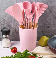 Set ustensile de gătit 12 piese – silicon alimentar cu mânere lemn