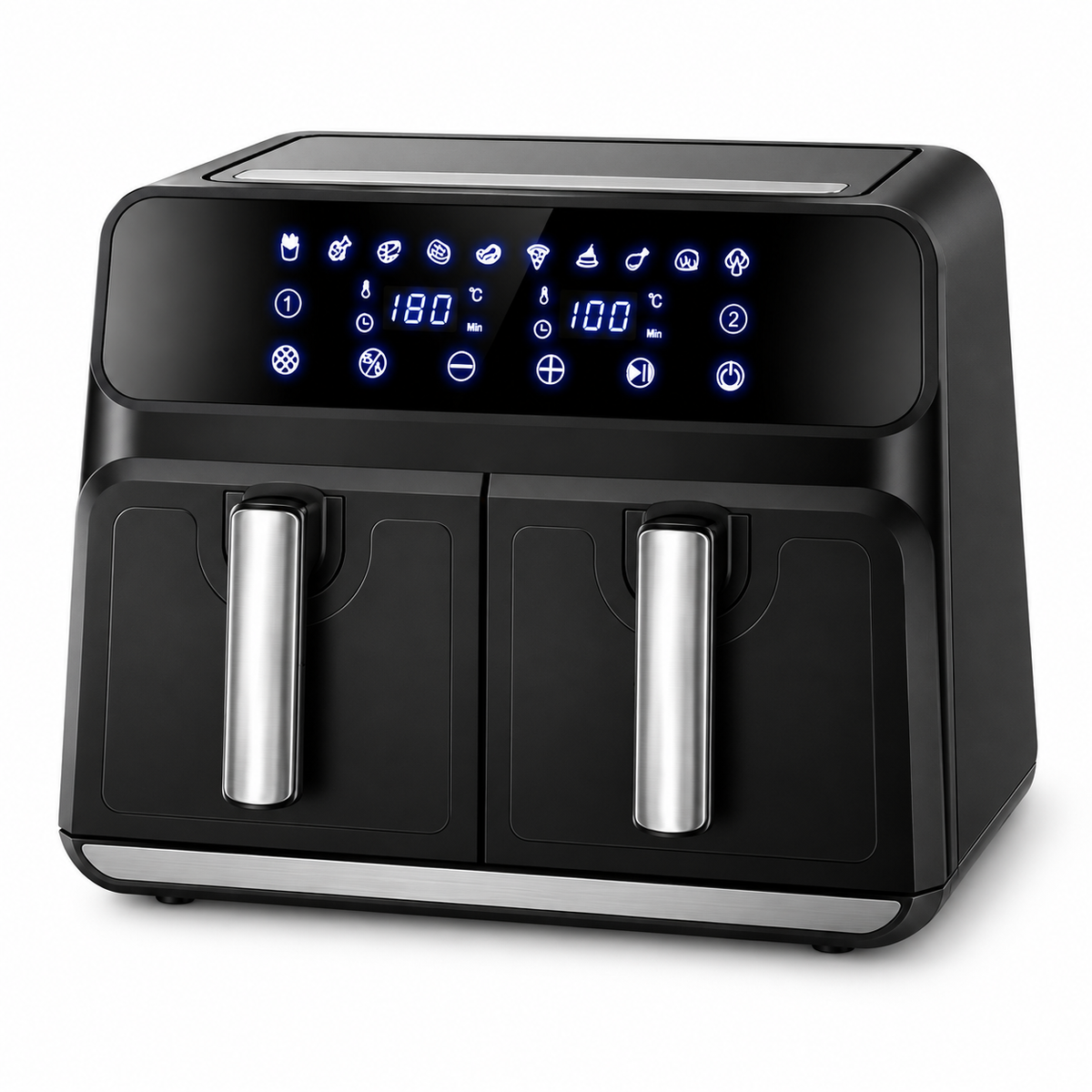 Friteuza cu aer cald dubla, 10L(5L+5L), tehnologie 3D Air Flow, Touch-Screen, gatit sanatos si crocant