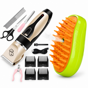 Pachet Blană Îngrijită Acasă – Mașină de Tuns Animale Fără Fir cu Accesorii + Perie 3 în 1 cu Pulverizare