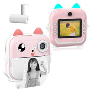 Aparat foto digital cu imprimare termica pentru copii, focalizare automata, display color de 2,4 inch 1080P Full HD