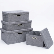Set 4 cutii de depozitare pliabile cu capac și mânere, finisaj textil gri/negru, dimensiuni diferite