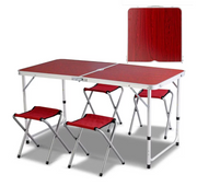 Set masa pliabila pentru camping cu 4 scaune, din aluminiu, Visiniu, 120 x 60 cm