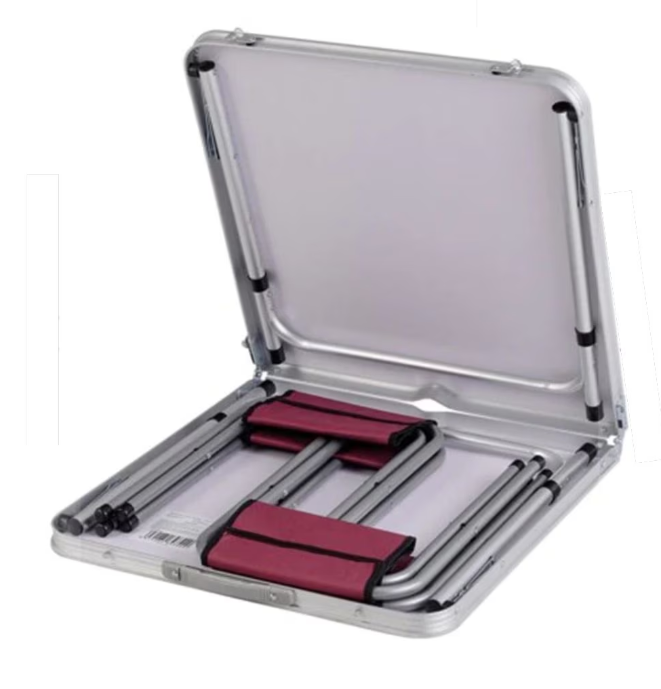 Set masa pliabila pentru camping cu 4 scaune, din aluminiu, Visiniu, 120 x 60 cm