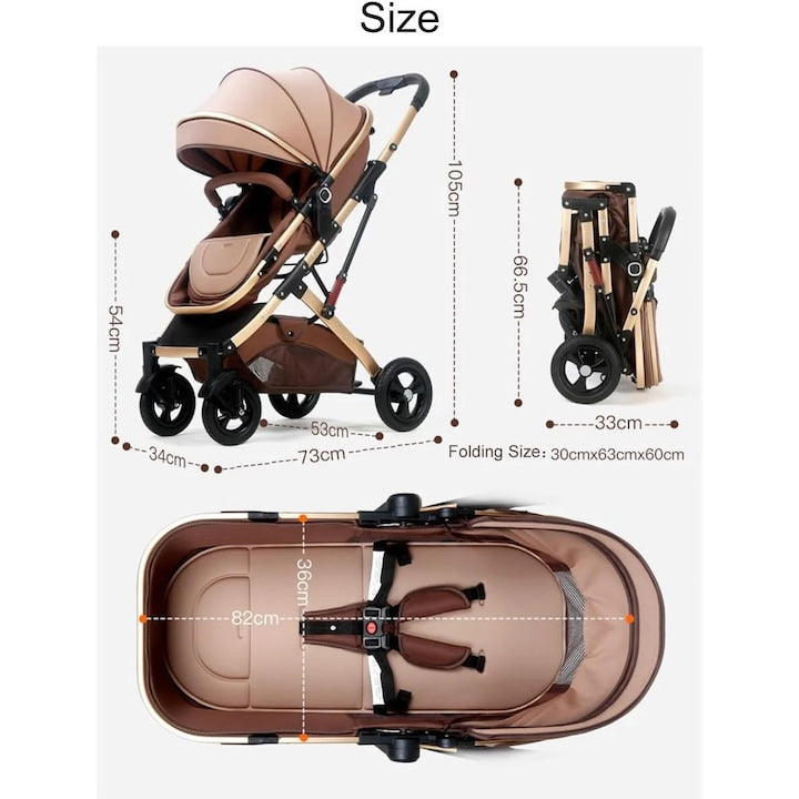 Carucior 2 in 1 pentru copii, pliabil, cu suspensii, transformabil landou-sport, 0-36 luni, cos pentru accesorii