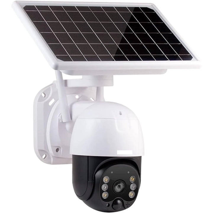 Camera de Supraveghere Solara 4G Cartela SIM 3 MP, Zoom 10X, Full HD 1080p, Panou Solar 9W Rezistenta La Apa IP 66, Alba