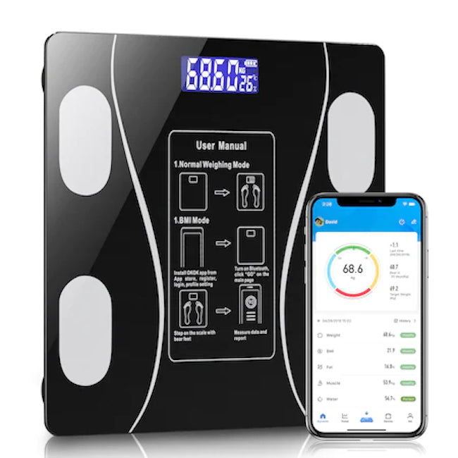 Cantar electronic smart cu aplicatie, ecran digital, termometru, 180 kg