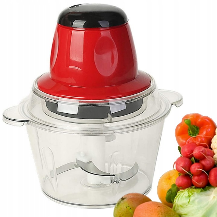 Tocator electric multifuncțional – vas transparent roșu 23×16 cm
