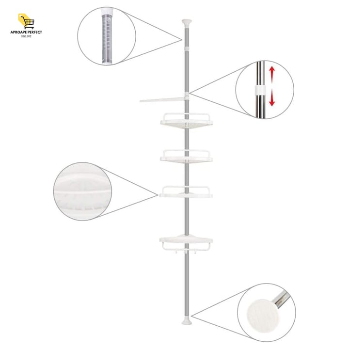 Pachet Promo: Raft organizator cu roți + Etajeră de colț pentru baie și duș, 4 rafturi, înălțime reglabilă 100–260 cm
