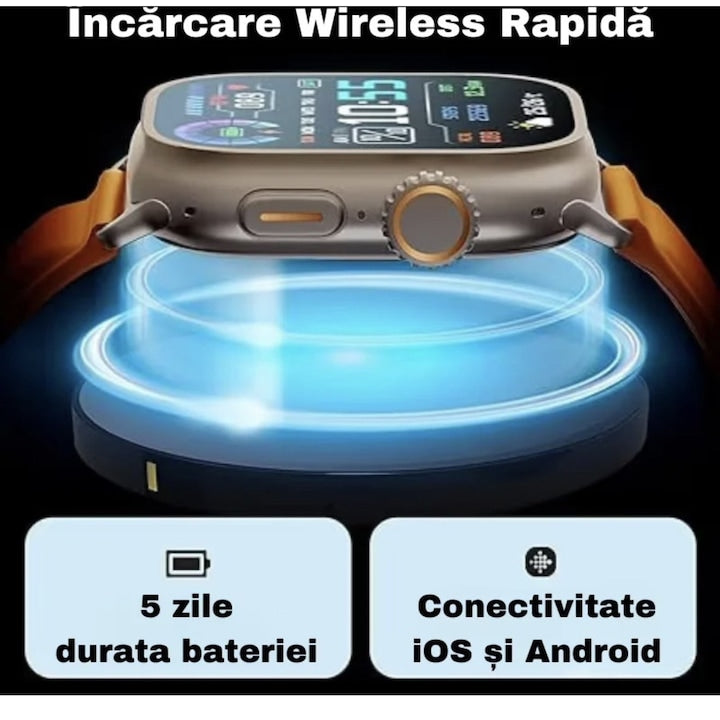 Smartwatch portocaliu cu Bluetooth şi rezistenţă la apă