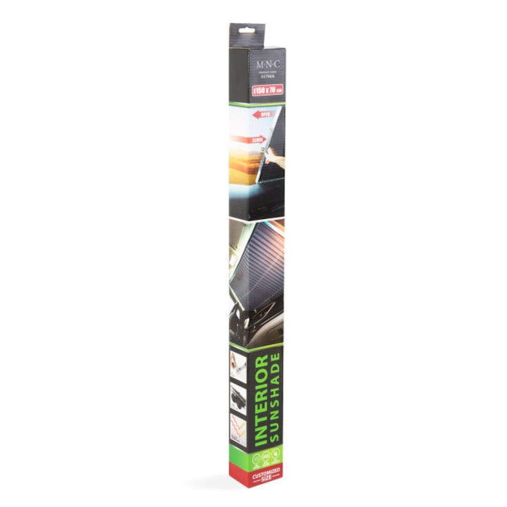 Parasolar auto universal, aluminiu reflectorizant 3 straturi, 100×70 cm, 6 ventuze, argintiu/negru