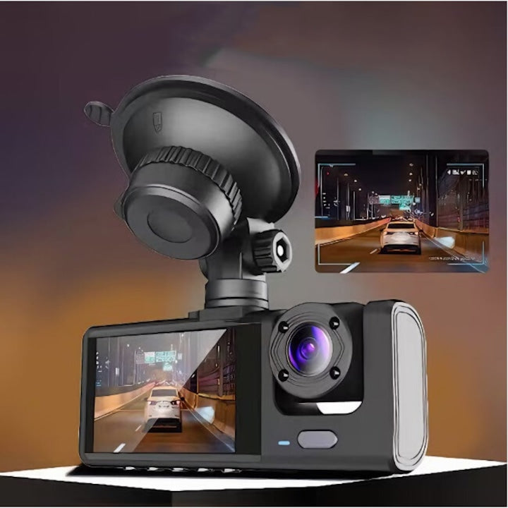 Camera auto DVR tripla Full HD 1080P, 3 lentile, Night Vision, G-Sensor, detectare miscare