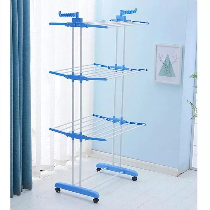 Uscator vertical, mobil si pliabil pentru rufe cu suport umerase, inaltime 173cm