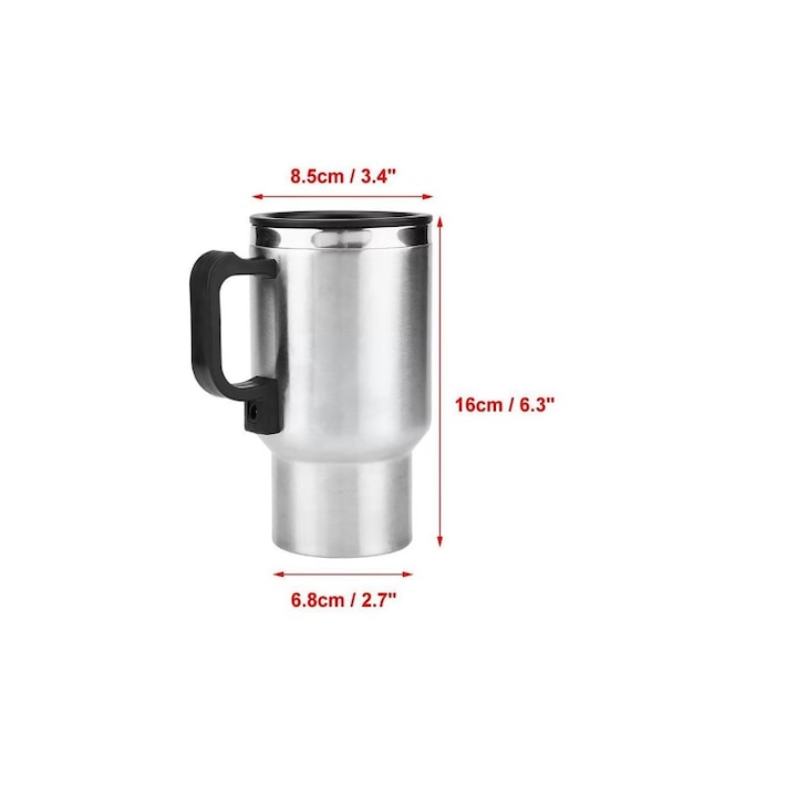 Cana termos auto 400 ml, incalzire 12V, inox + capac plastic